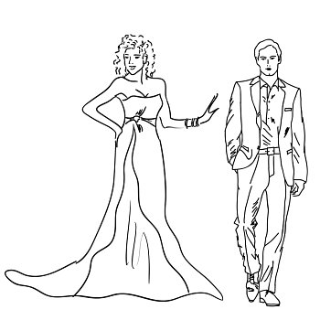 Silhouette of bride and groom,  the vector