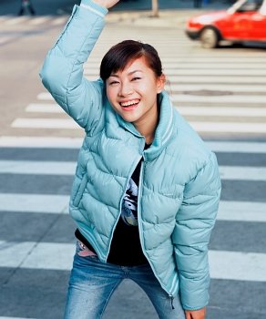 woman on street crossing