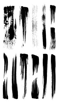 Vector outline traces of customizable organic paint brushes (strokes) in different shapes and styles, highly detailed. Grouped individually, easily editable. Collection of best brushes.
