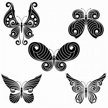 Set of five different forms of butterflies