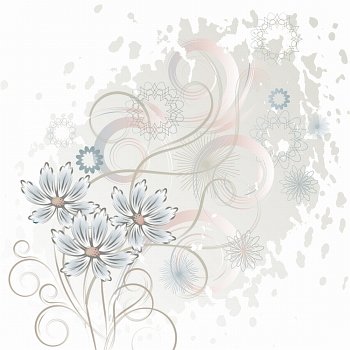 White grunge background with   abstract blue  flowers and  branches