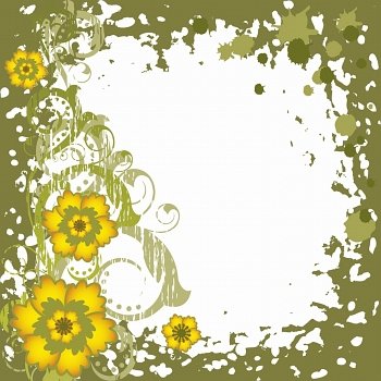 Grunge background with   abstract yellow  flowers on a green background