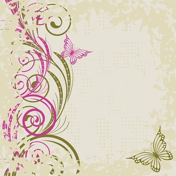 Beige grunge background with   abstract   pink butterfly and  branches