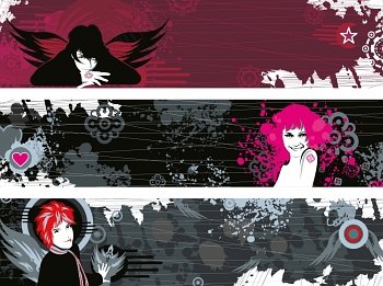 Three grunge banners with faces of girls and a place for the text