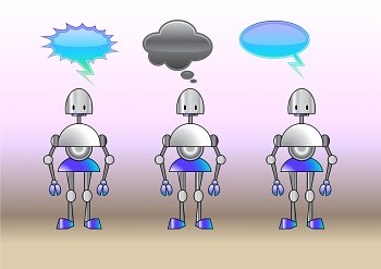 Vector Illustration of funny robots decorated with comics bubbles
