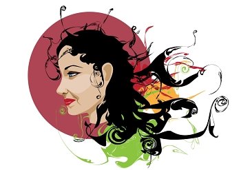 Vector illustration of woman  portrait with stylized scrolls and others grunge swirl elements
