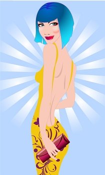 Vector illustration of beautiful woman in the disco style.