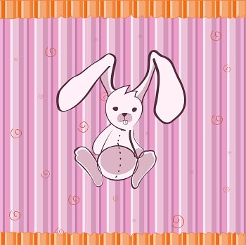 Cartoon vector illustration of Cute little bunny on the retro striped  background