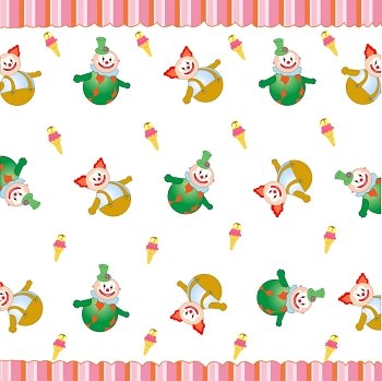 Vector illustration of funky retro background with cute little clowns