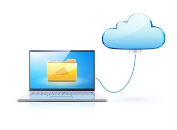 Vector illustration of cloud computing concept with blue internet cloud icon and modern laptop