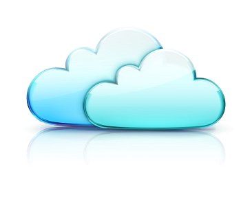 Vector illustration of cloud storage concept with two blue internet cloud shapes