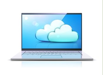 Vector illustration of cloud computing concept with modern laptop and blue internet clouds icon