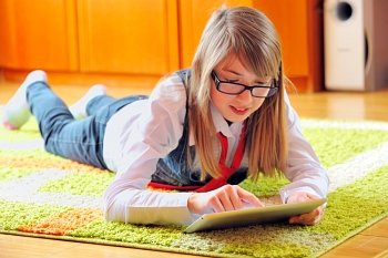 girl  holding a touchpad tablet