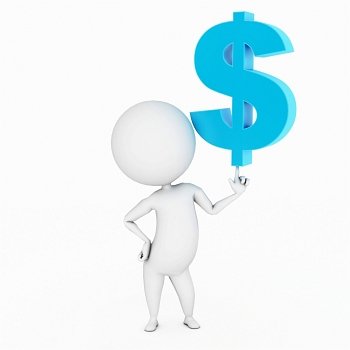 a 3d rendered illustration of a small guy and a dollar sign