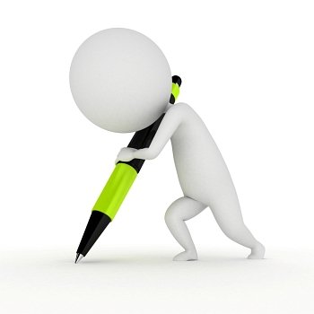 3d rendered illustration of a guy writing with a pen