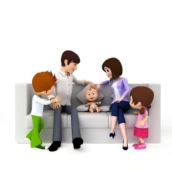 3d rendered toon illustration of a happy family