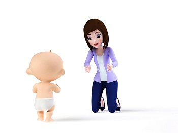3d rendered toon illustration of a mom and her baby