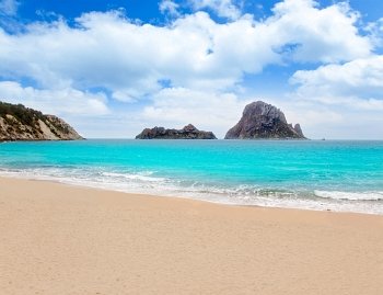 Cala d Hort Ibiza beach Es Vedra island in Mediterranean
