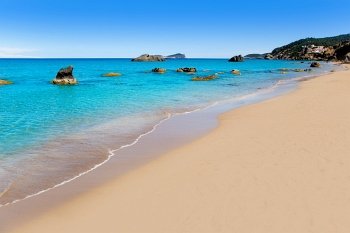 Aiguas Blanques Agua blanca Ibiza beach with turquoise water