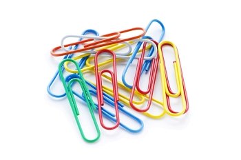 Close up of many colourful paper clips