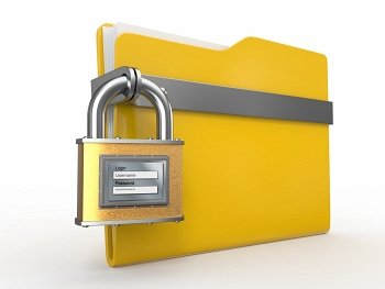 Confidential files. Folder and padlock with login and password