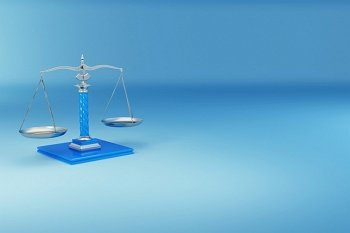 Scale on blue background. Symbol of justice. 3d