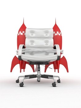 Career opportunities. Office armchair with rockets.3d