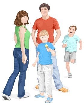 Happy family: mum, dad and sons. Vector illustration