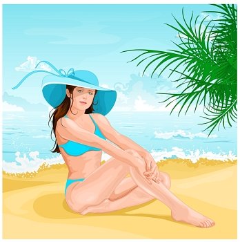 Girl on the beach. vector illustration
