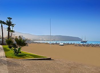 Los Cristianos beach in Arona Tenerife south at Canary Islands