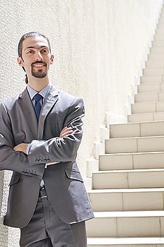 Businessman with stair in business concept