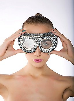Sport life - attractive female - young woman in protective swim goggles or mask - series of photos