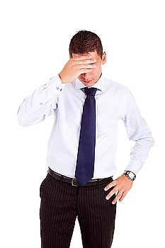 business man with headache, isolated in white background