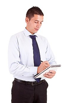 Engineer taking notes, isolated over white background
