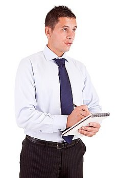 Engineer taking notes, isolated over white background