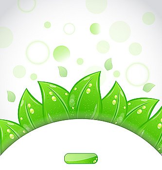 Illustration eco brochure with fresh green leaves and emblem - vector
