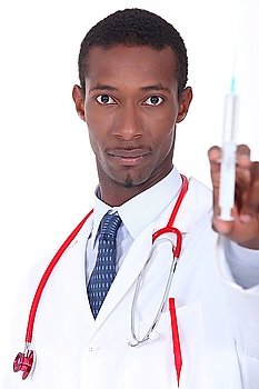 Man with syringe in hand