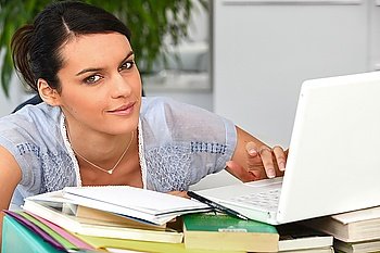 a woman doing computer