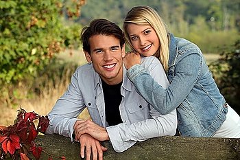 Portrait of a young couple in the countryside