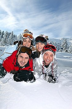 Group of friends on a skiing holiday together