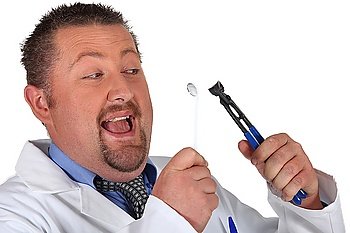 Man preparing to pull out his own tooth