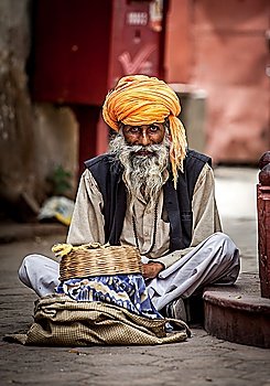 Photo street snake charmer. India.