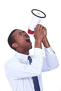 Businessman with a loudspeaker