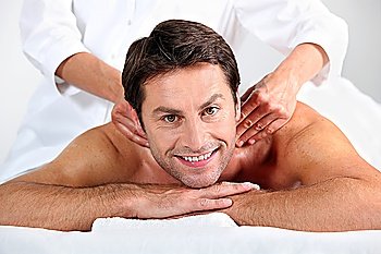 Man enjoying a back massage