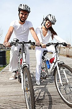 Young couple having a bike ride