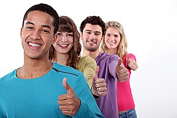 Group of young people giving the thumbs-up