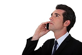 Businessman listening to client
