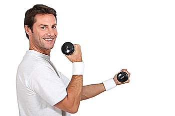 Man working out with hand weights
