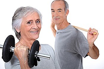 senior couple doing fitness