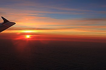 View of the sunsetting from a plane